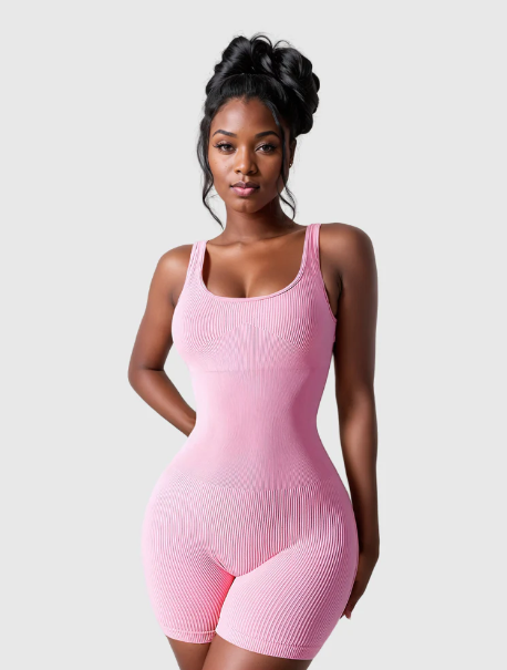 Square Neck Ribbed Romper