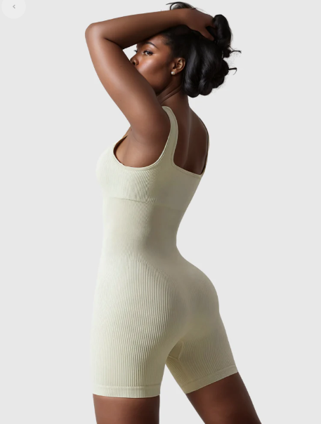Square Neck Ribbed Romper
