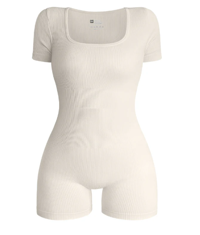 Square Neck Ribbed Romper