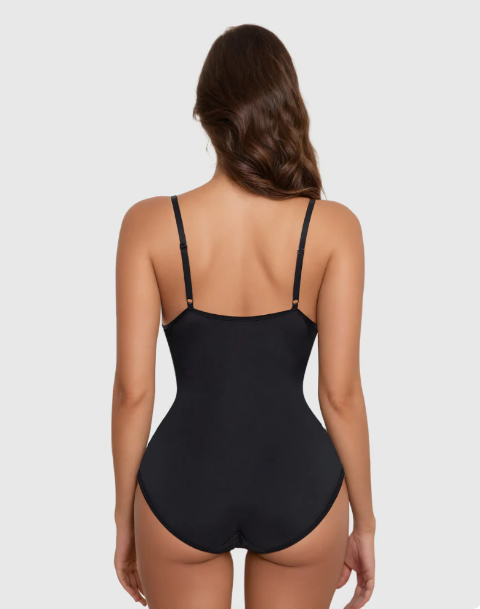 Deep V-Neck Bodysuit with Built in Bra