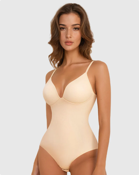 Deep V-Neck Bodysuit with Built in Bra