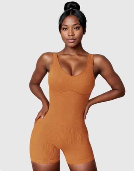 V Neck Sleeveless Ribbed Romper