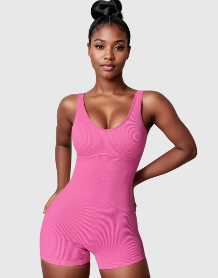 V Neck Sleeveless Ribbed Romper