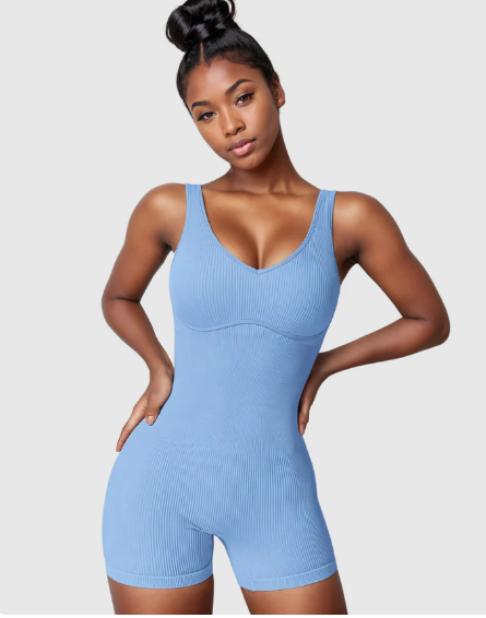 V Neck Sleeveless Ribbed Romper